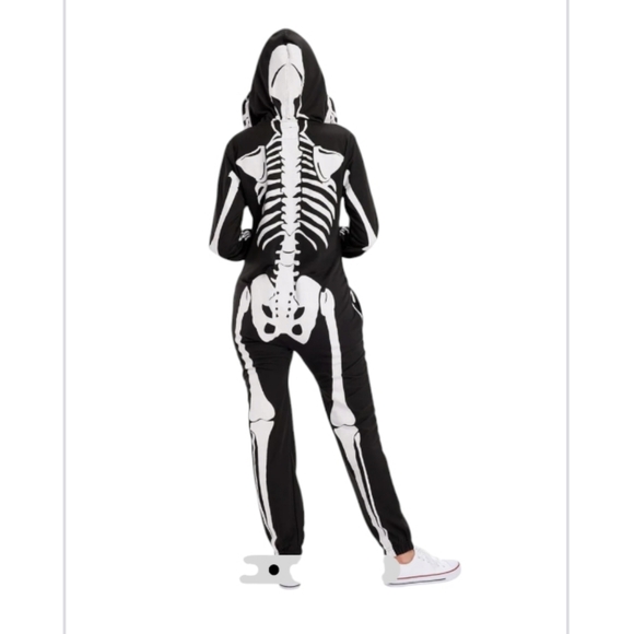 NWT Tipsy Elves Adult Skelton Hooded Jumpsuit Halloween Costume Unisex Luxury M - Picture 4 of 12